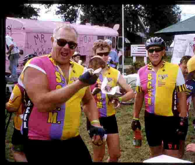 RAGBRAI-29, TEAM SCUM eating pork chops